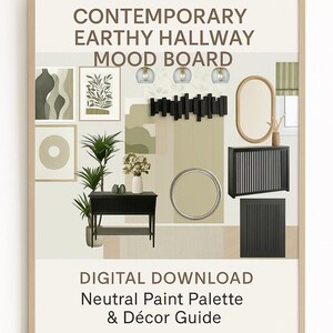 Tablero de inspiración para un recibidor contemporáneo / Diseño de interiores con tonos tierra / Paleta de colores neutros y guía de decoración / Descarga digital