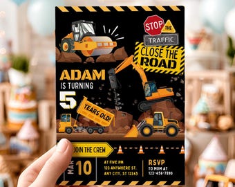Construction Birthday Invitation, Dump Truck Party Invite, Editable Canva Template (Digital Download)