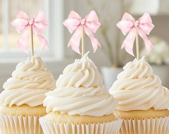 12-Piece Pink Bow 1st Birthday Cupcake Toppers - Sweet One Decorations, Cake Smash Photo Props, First Anniversary Party Supplies