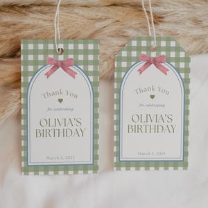 Grün kariert Favor Tag Vorlage, Gingham Geburtstag, Folk Gunst Tag, druckbarer Geschenkanhänger, danke Baby-Dusche-Tag, bearbeitbarer Geschenkanhänger