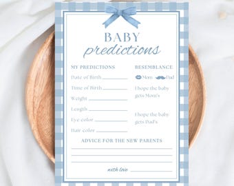 Blue Gingham Baby Shower Games, Baby Prediction Cards, Advice for Baby, Predictions for the Baby, Predict when Baby Arrives Game, Printable