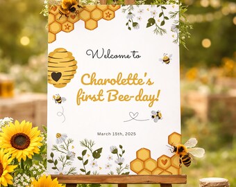 Bee Birthday Welcome Sign, Editable Bee Theme Party Decor (Digital Download)