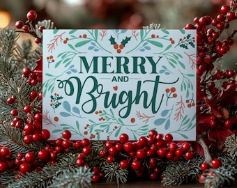 Editable Christmas Photo Card Holiday Card Template Merry and Bright Christmas Card Double Sided Merry Christmas Card Modern