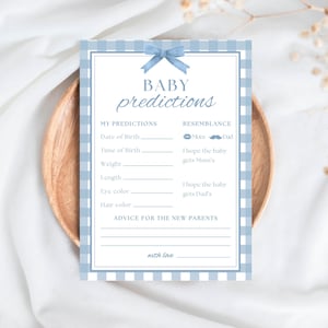 Jeux de baby shower vichy bleu, cartes de prédiction de bébé, conseils pour bébé, prédictions pour le bébé, jeu de prédiction de l'arrivée du bébé, imprimable
