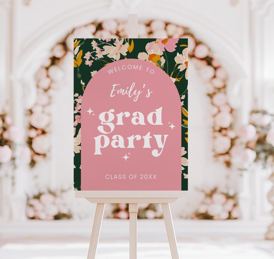 Pink Sign Grad Example Pink Wildflower Graduation Welcome Sign, Floral Welcome Grad Sign, Boho ...