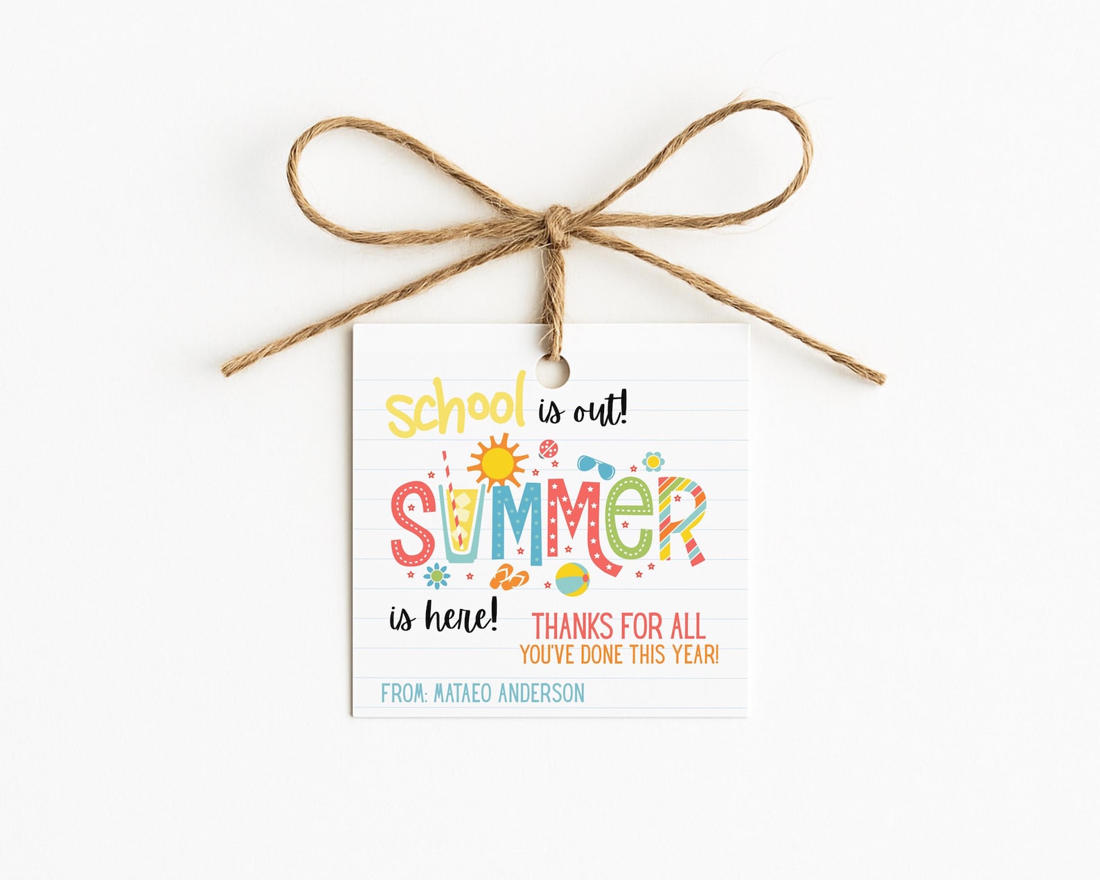 Teacher Appreciation Gift Tag, End of School Year Tag for Teacher ...