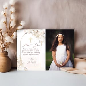 Erstkommunion Dankeskarte, Blumen Erstkommunion Dankeskarte, Mädchen Kommunion Karte, 1 Kommunion Dankeskarte mit Foto