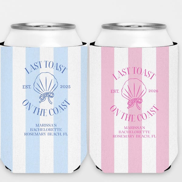 Porta-latas personalizado para despedida de solteira na praia, porta-latas para festa de despedida de solteira na praia, porta-latas com tema praiano, último brinde na costa