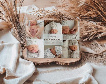 Newborn Baby Birth Announcement Template, Printable Photo Birth Card, Birth Stats Card, Birth Announcement With Pictures