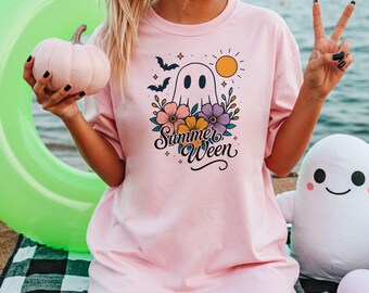 Summerween TShirt, Halloween Summer Shirt, Floral Ghost Shirt, Halloween Tshirts, Spooky Season, Halloween Outfits Women, Flower Tee