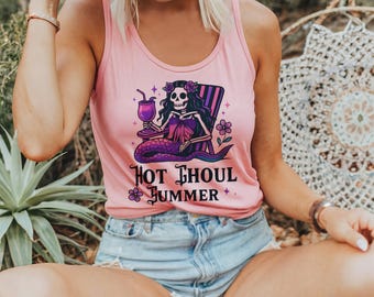 Summerween Tank Top Hot Ghoul Summer, Skeleton Halloween Summer Shirt, Spooky Summer tee, Halloween Tank Top Women, Spooky Racerback Tanktop