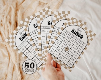 Editable Baby Shower Bingo Game, Little Dude Baby Shower Bingo Game, 50 Bingo Printable Games, Editable Game Templates, Beige Gingham Bingo