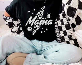Checkers Mama Shirt, Retro Mama TShirt, Vintage Mama Tee, Motherhood Tshirt, Boy Mama Tee, Vintage Checkered Shirts, Mama Bolt Shirt