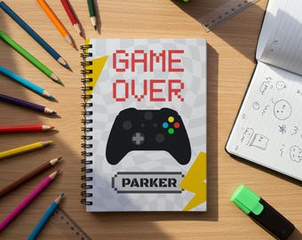 Gamer's Notebook Personalized Spiral Journal Game Over Notebook back to school boys notebook teen boy notebook custom gamer notebook