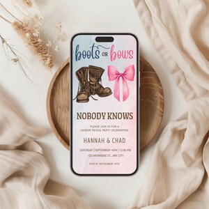 Boots or Bows Gender Reveal Invitation, Western Gender Reveal Invitation, boy or girl gender reveal invite, Digital boy or girl invitation