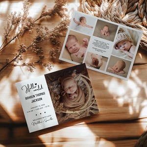 Modèle de faire-part de naissance nouveau-né, carte de naissance photo imprimable, carte de statistiques de naissance, faire-part de naissance avec photos