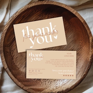 Geschäft Danke-Karte Boho Beige Danke Bearbeitbarer Pfirsich Danke für Ihre Bestellung Visitenkartenvorlage Anpassbare Farbe danke