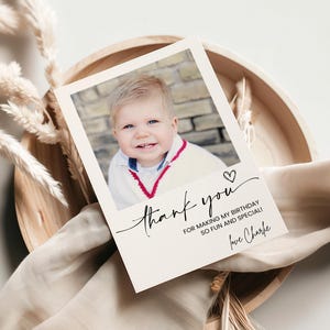 Carte photo de remerciement d'anniversaire, modèle de carte de remerciement photo, carte de remerciement de mariage, carte de remerciement pour professeur, modèle modifiable