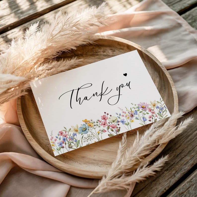 Editable Wildflower Thank You Card Template(canva Template) - Etsy