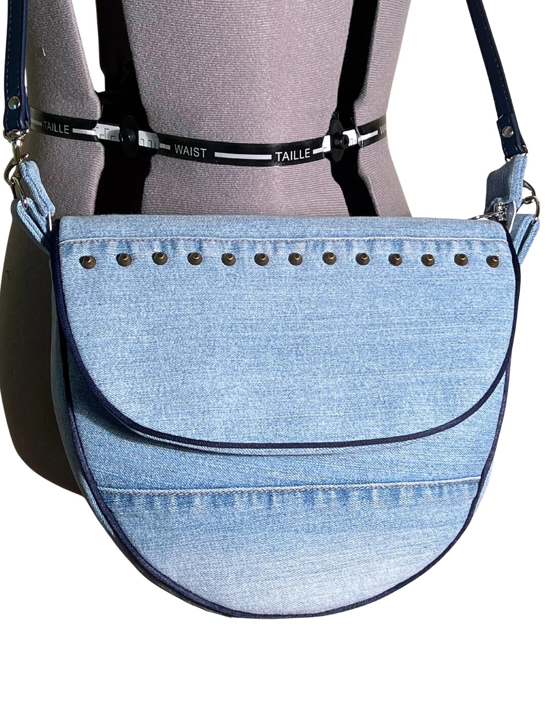 Denim Crossbody Bag – Half Moon Studded Design - Etsy