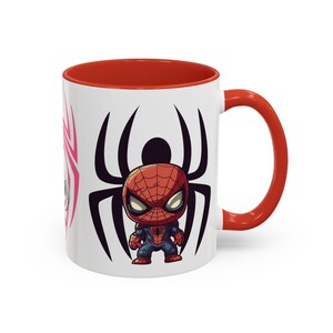 Right Side-Red Mug-Team Spidey mug featuring Spider-Man and his fellow heroes from the Spider-Verse. The vibrant design showcases Spider-Man alongside other beloved characters, with bold, colorful graphics. Perfect for Marvel and Spider-Man fans