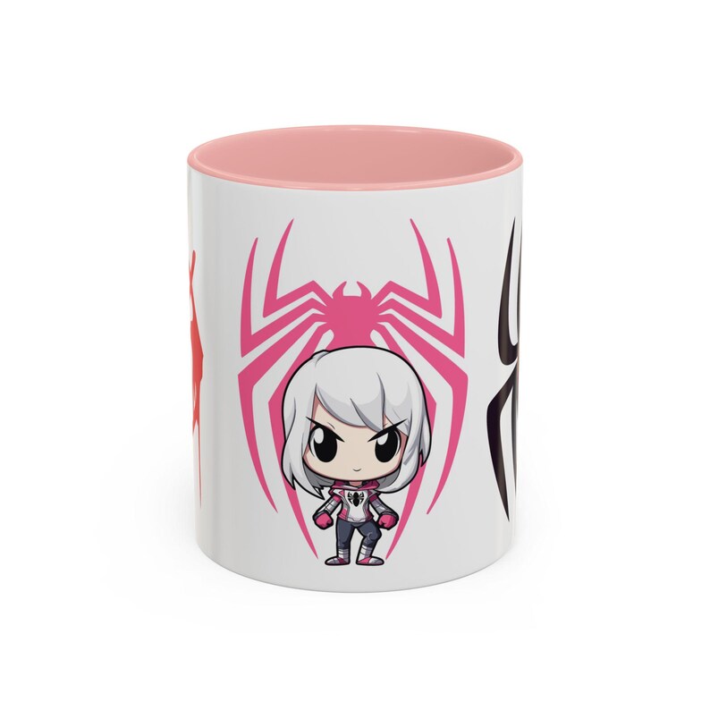 Center-Pink Mug-Team Spidey mug featuring Spider-Man and his fellow heroes from the Spider-Verse. The vibrant design showcases Spider-Man alongside other beloved characters, with bold, colorful graphics. Perfect for Marvel and Spider-Man fans