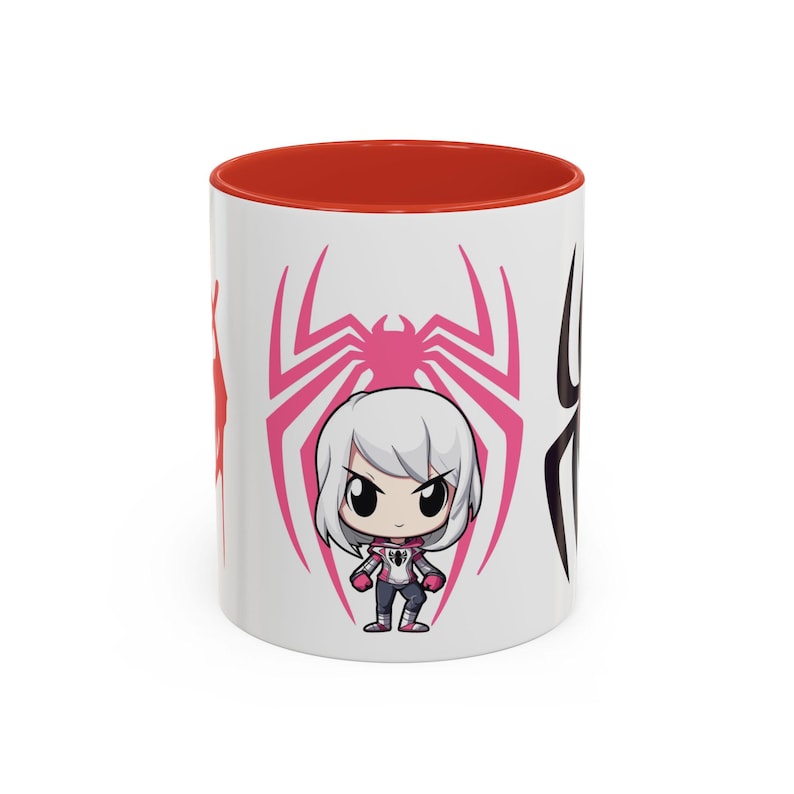 Center-Red Mug-Team Spidey mug featuring Spider-Man and his fellow heroes from the Spider-Verse. The vibrant design showcases Spider-Man alongside other beloved characters, with bold, colorful graphics. Perfect for Marvel and Spider-Man fans