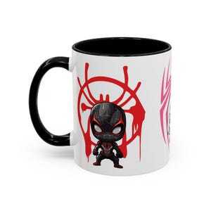Left Side-Black Mug-Team Spidey mug featuring Spider-Man and his fellow heroes from the Spider-Verse. The vibrant design showcases Spider-Man alongside other beloved characters, with bold, colorful graphics. Perfect for Marvel and Spider-Man fans