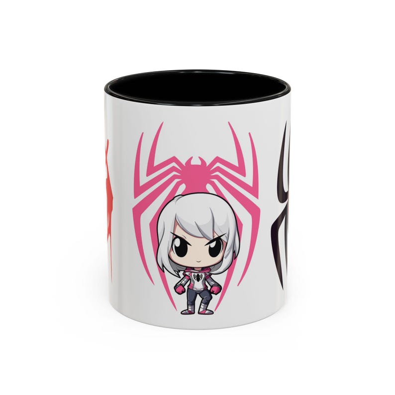 Center-Black Mug-Team Spidey mug featuring Spider-Man and his fellow heroes from the Spider-Verse. The vibrant design showcases Spider-Man alongside other beloved characters, with bold, colorful graphics. Perfect for Marvel and Spider-Man fans