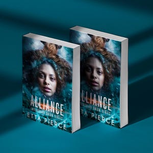 May include: Two paperback books with a blue and white cover featuring a woman with long brown hair. The title of the book is "ALLIANCE: Intersolar Union Series" by Etta Pierce.