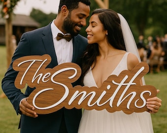 Layered Wooden Backdrop Sign – Custom Wedding Decor – Personalized Last Name – Large Wooden Surname Display