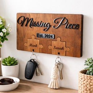 Personalisierte Puzzle Schlüsselhalter | Benutzerdefinierte Holz Schlüsselbund Set | Neues Haus Geschenk | No-Drill