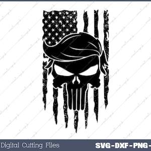 Bandera de EE. UU. con calavera de Trump Punisher, silueta, eps, png, Cricut, DXF, archivo digital
