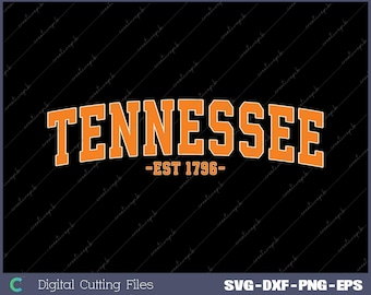 Pode incluir: Texto laranja em fundo preto que diz "Tennessee -EST 1796-"