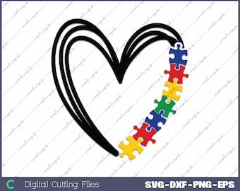Autism Awareness Heart Puzzle - SVG, PNG, Digital File