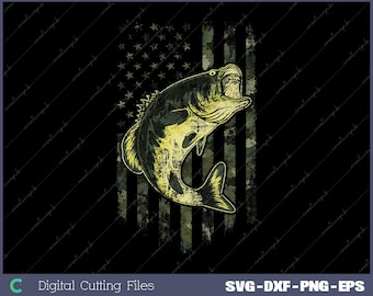 American Flag Camo Bass Fish Fishing Svg, Png, Digital File