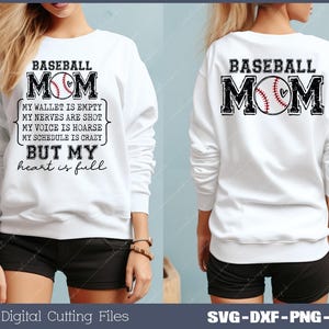 Mamá del béisbol, mi billetera está vacía Svg, mamá del béisbol, vibraciones del béisbol con bolsillo delantero y trasero Svg, Png, archivo digital