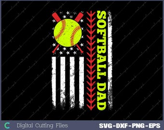 Softball Dad American Flag Design: 4th of July, Father's Day (Digital File)