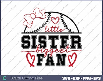 Hermana pequeña, fanática más grande del béisbol, hermana PNG, béisbol SVG, bebé niña béisbol SVG, PNG, archivo digital