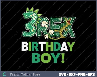Three Rex 3rd Birthday Third Dinosaur 3 Year Old Svg, Png, Digital File
