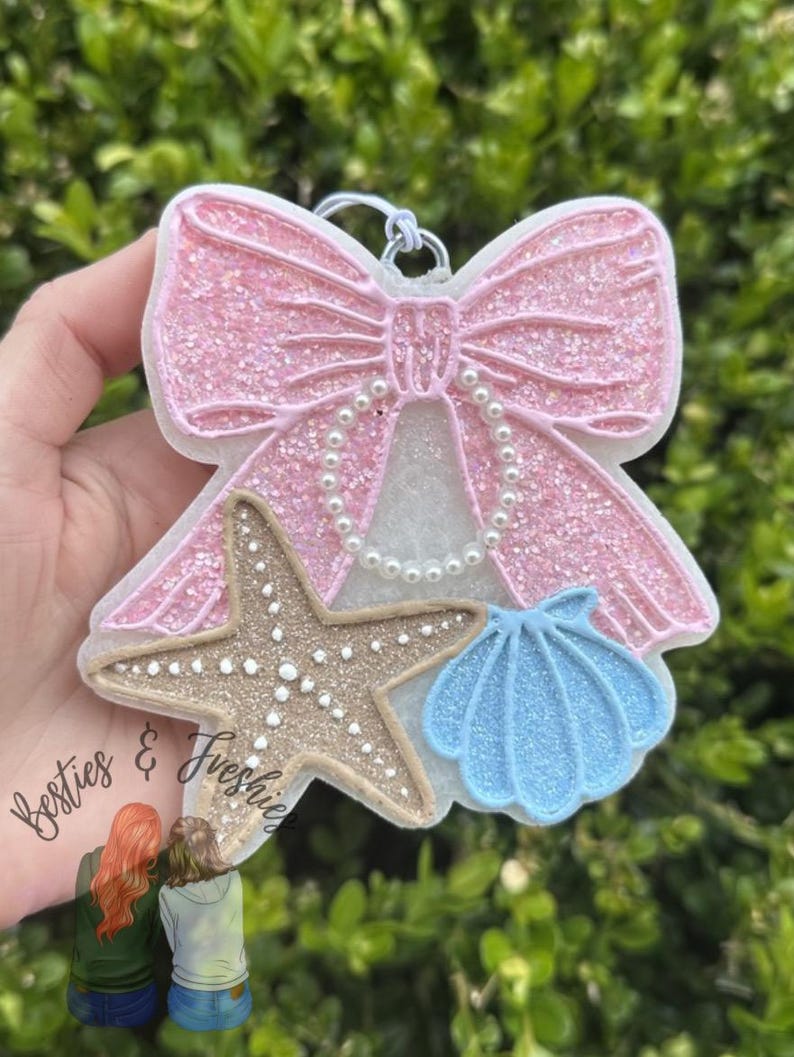 Schleife mit Seestern und Muschel Freshie, Auto-Lufterfrischer, Freshie Light Pink