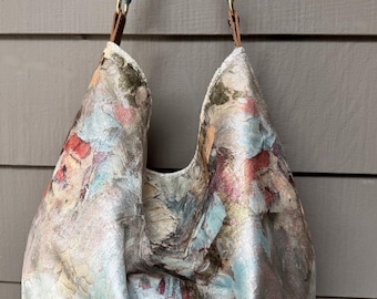 Vintage Velvet Handbag, French Linen, Large Bag