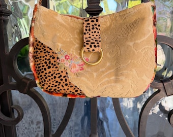 Vintage Velvet Chenille, Cheetah, Leopard Cowhide, Butterfly Handbag