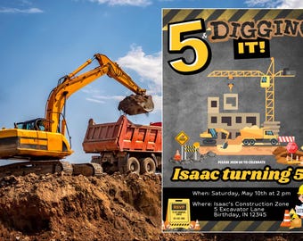 Construction Birthday Invitation - 5 and Digging It