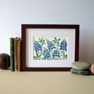 Pressed flower print, 8&quot; x 10&quot; matted, Bluebonnets, Texas wildflowers, State flower of Texas, botanical wall art no. 071