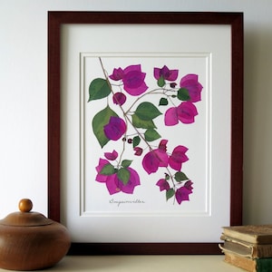 Pressed flowers print, 11x14 double matted, Bougainvillea botanical art print image, Bougainvilleas wall decor art, no. 0034