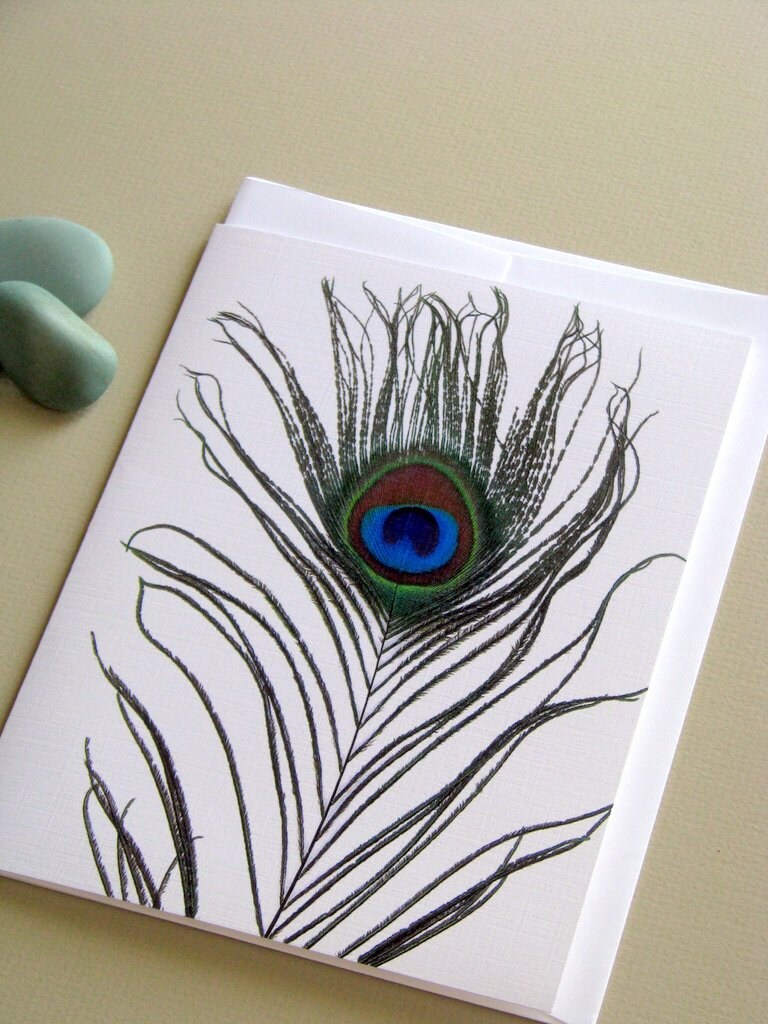 Peacock Feather Greeting Card Card With Feathers Bird - Etsy