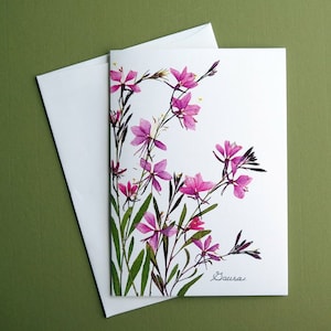 Gaura flowers, pink flowers, pressed flower note card, botanical greeting card, no.1137