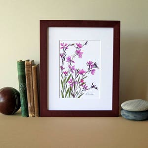 Pressed flowers art print, 8" x 10" matted, Gaura flowers, botanical art print, pressed plant art, herbarium art, nature wall art no. 084