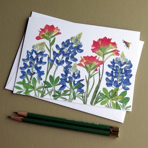 Texas Bluebonnets and Indian Paintbrush pressed flowers card, wildflowers, Austin, gift for Texan, bee, greeting card no.1187 image 5